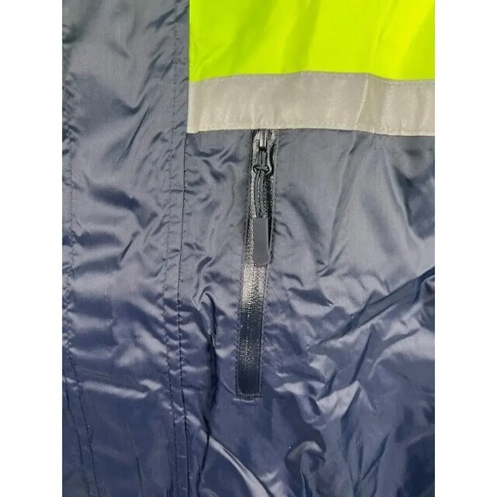 2 PC Yellow Safety RainSuit, Rain Jacket With Hoodie and Pants, Top-S Pants-XS